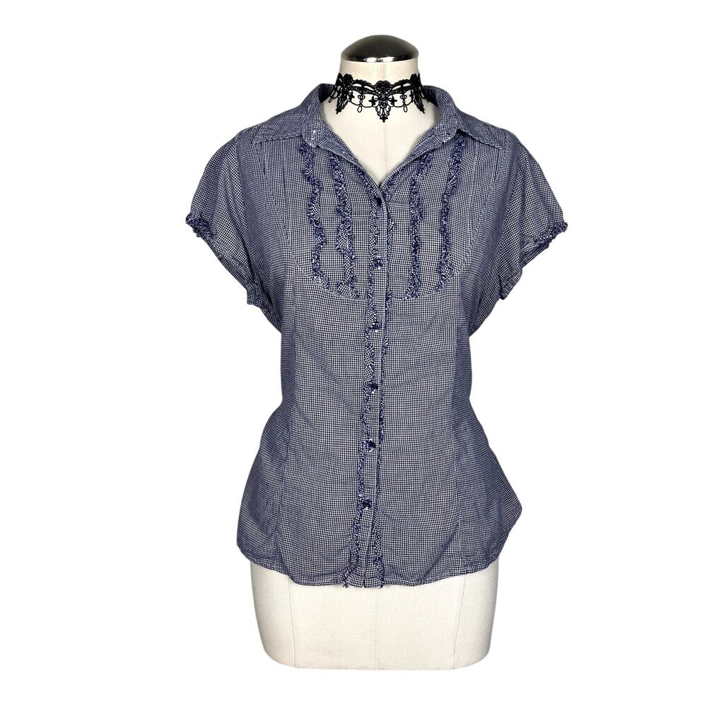 Y2K Button Down Ruffle Collared Button Down Coquette Cottage Core Twee Blouse ML